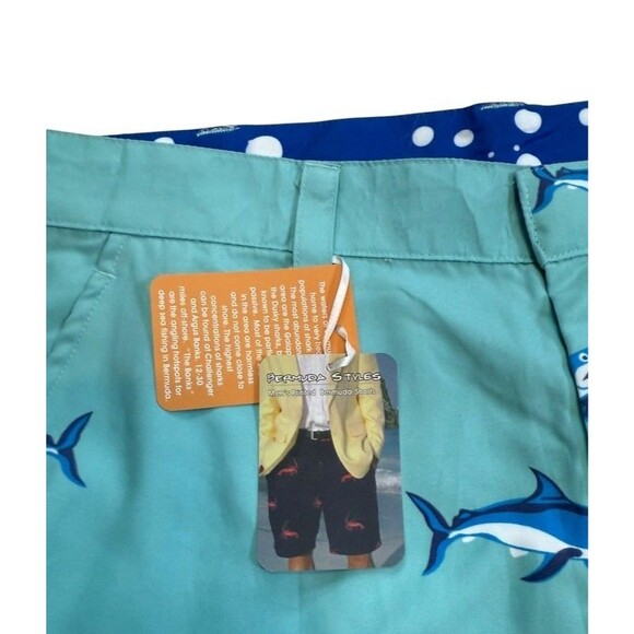 Bermuda Styles Shorts Light Blue Sharks AOP Men's Size 34 - 8" Inseam - Preppy - Picture 4 of 8
